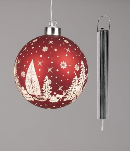 Deko Kugel Licht Rot Gold LED-Licht mit Timer Weihnachtskugel Weihnachten (12 cm hängdend)