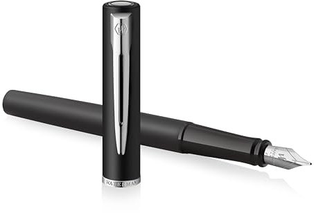 Waterman Allure Fountain Pen | Black Lacquer with Chrome Trim | Fine Nib | Black Ink | Gift Boxed