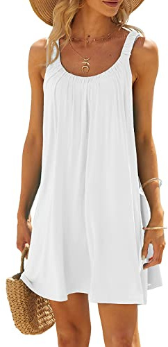Edhomenn Beach Dress for Women - Sleeveless Mini Dress Bikini Cover Up Summer Cover Up (01 White, S)
