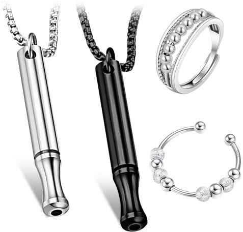 DGUSO Collier de Respiration Consciente Anti-Stress 2 Pièces, Anneau 2 Pièces, Collier en Acier Inoxydable de Méditation et Relaxation Apaisante
