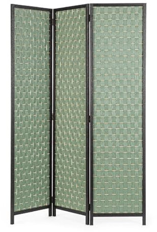 Decor Space Paravento dheva naturale e verde in bamboo, carta, legno di pioppo, 135 x 180 cm (verde)