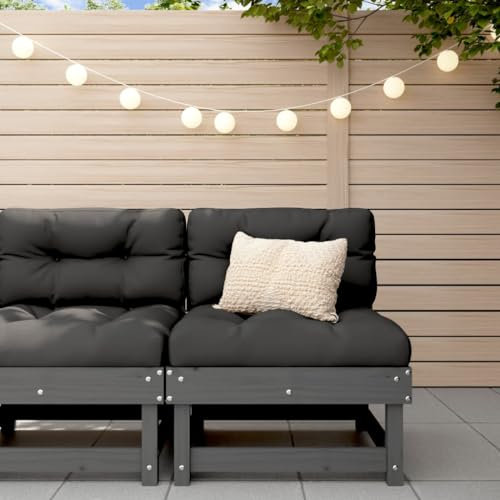 ZEYUAN Mellansoffa med kudde, grå, massivt trä, tall, loungesoffa, utomhus, trädgård, loungemöbler, trädgårdssoffa, trädgårdslounge, balkongset, möbler