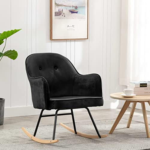 LAPOOH Schaukelstuhl, Sessel Wohnzimmer, Schaukelsessel, Stillsessel, Schwingsessel, Tv Sessel, Ohrensessel, Relaxsessel, Rocking Chair, Schwarz Samt
