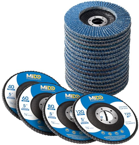 Dischi lamellari abrasivi da 125 mm, grana 40/60/80/120, tipo 29, 20 confezioni di dischi abrasivi per smerigliatrice angolare per smerigliatrice angolare per levigatura di metallo e legno