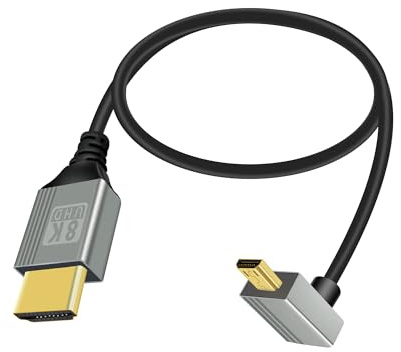 RIIEYOCA Cable UHD 8K HDTV macho a Micro HDTV macho 48Gbps de alta velocidad 2.1 que admite 8k@60Hz, 1080p, ARC, 3D, para DVR, HDTV (Ángulo hacia arriba, 0.5m)