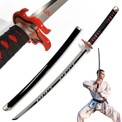 Demon Slayer - Espada de Tanjiro Kamado v2 - Espada de Madera con Aliento de Fuego y Vaina, Espadas Samurai, Espada de Madera, Hoja de bambú, Katana de Anime, para Fans de Anime, Espada de Anime