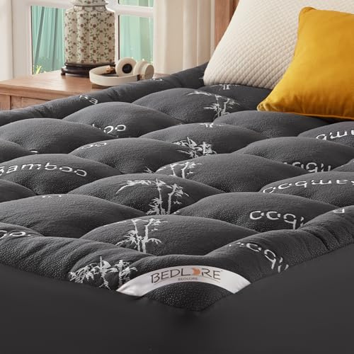 BEDLORE King Mattress Topper Viscose Derived from Bamboo, Thick Pillow Top Mattress Pad with Stretchable Pockets for 6-18 Mattress, Soft Breathable Mattress Topper for Back Pain Relief(Dark Gray)