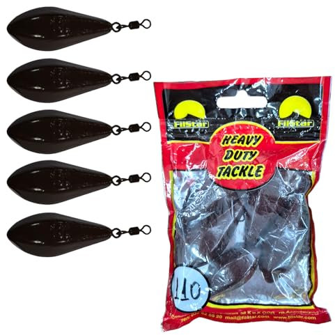 PRO FILSTAR Grundblei Long Cast 5x110g - Wirbel Blei Angeln - Angel Bleie Set - Grundangeln - Birnenblei Angeln - Blei Gewicht - Angelblei - Fishing Weights - Bleigewichte – Tropfenblei – Karpfenblei