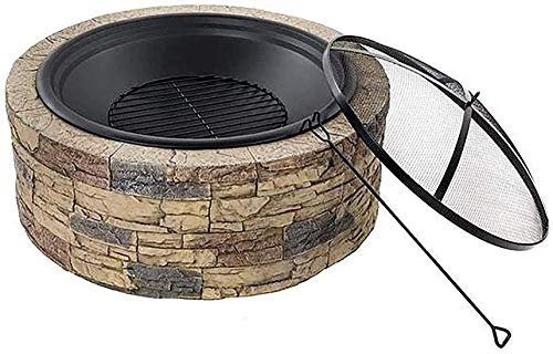 Bracieri a legna da esterno Braciere a legna da esterno rotondo 34 per giardino esterno, patio, cortile, cortile, stufa a legna, ciotola da interno, in ghisa, con coperchio, barbecue, cucina per