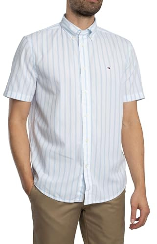Tommy Hilfiger Herren Hemd Flex Poplin Kurzarm, Mehrfarbig (Sweet Blue/Optic White), XXL