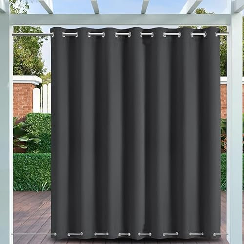 Outdoor Vorhänge mit ösen Oben und Unten, Outdoor Vorhänge Wetterfest Sonnenschutz Blickdicht Outdoor Gardine für Pavillon Terrasse | 1 Stück, Dunkelgrau, B213xH183cm