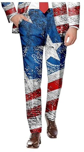 Générique Pantalon Extensible Homme - Pantalon De Costume Pour Le Jour De L'IndéPendance Pour Homme Imprimé De Vacances DéContracté à Boutons Nouvelle Collection Gadget Homme Cher
