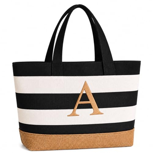 TAHAVICE Personalisierte Tasche, Strandtasche Damen mit Reißverschluss, Initiale Tote Bag Damen Groß, Personalisierte Geschenke Frauen für Freundin Brautjungfer Frau Kollegin