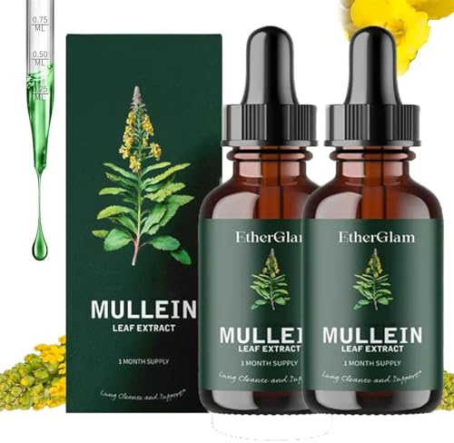 Etherglam - Estratto di verbasco, Estratto di verbasco Etherglam, Estratto di foglie di verbasco Ether Glam, Gocce di verbasco per polmoni, Estratto liquido di foglie di verbasco concentrato (2Pcs)