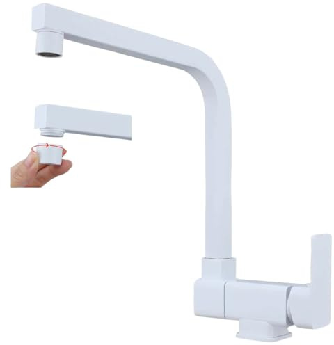 SJQKA Vorfenster Küchenarmatur Klappbar Weiß,Küchenspüle Heißer Und Kalter Wasserhahn, Küchenarmatur Klappbar, Kreativer Wasserhahn, Drehbar, Alles Kupfer