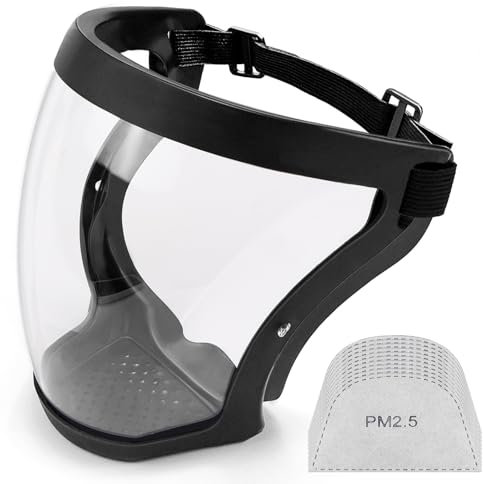 TUZHE Maschera protettiva per il viso anti-appannamento in plastica trasparente con fascia regolabile per adulti