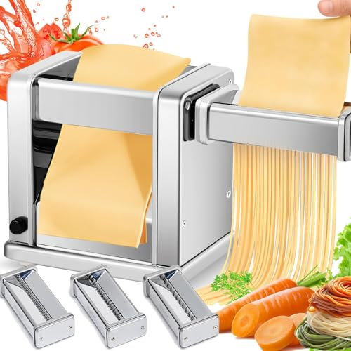 HYQNG Electric Pasta Maker Machine, Stainless Steel Pasta Roller and Cutter with 7 Adjustable Thickness Settings, 3 Blade Attachments, Pasta Machine Noodle Maker for Spaghetti, Fettuccine, Lasagna