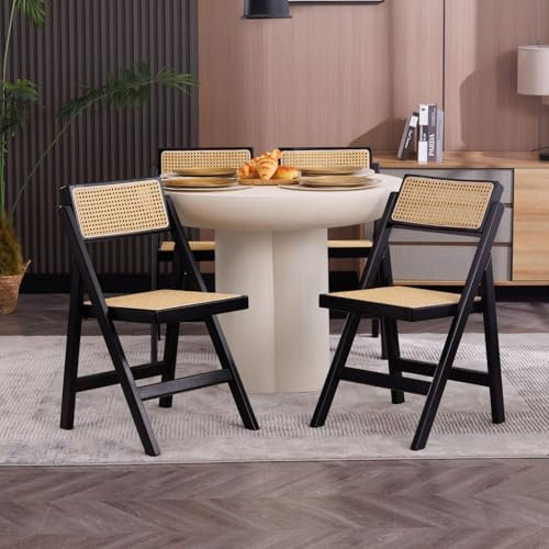 chairus 2er Set Esszimmerstühle für Küche Klappstühle aus Rattan Vintage Küchenstühle Klappbare Akzentstühle für Esszimmer Wohnzimmer (Schwarz-2)