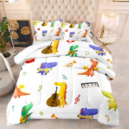 Bettdecke 140X200 Netter Dinosaurier Bettdecken 200Gsm,Dünne Und Leichte Duvet,4 Jahreszeiten Bettdecken,Weiche Mikrofaser Bettdecke Mit 2 Kissenbezüge,Warm Steppbettdecke Für Allergiker