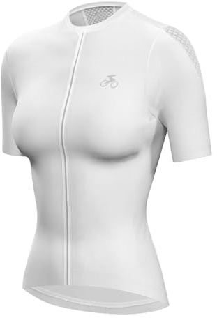 spocyclife Radtrikot Damen Kurzarm, Fahrradtrikot Atmungsaktiv Rennrad Trikot Schnell Trocknen Fahrrad Shirt mit 3 Taschen für Frauen Outdoor Sport, Weiß, M