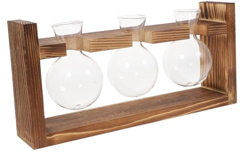 VINTORKY Holzrahmen Hydroponisches Glasvase Runde Behälter Für Pflanzen Tischdekor Für Zuhause Und Büro Pflanzenvermehrung Station Für Raumdeko Und