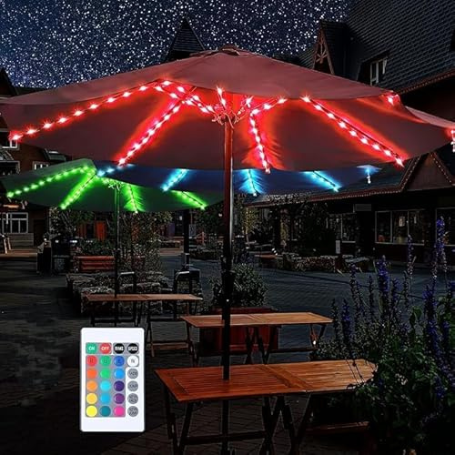 Patio Umbrella String Lights, 104 LED DIY Colors Changing Umbrella Lights Waterproof USB with APP and Remote Control for Patio Umbrellas Camping Tents Outdoor