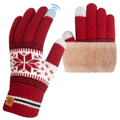 Zepphi Winterhandschuhe Damen mit Fleecefutter, Touchscreen Warme Fleece Strickhandschuhe Thermo Winter Handschuhe Herren für Outdoor Sport Laufen Radfahren Freizeit ski reithandschuhe (Rot)