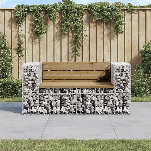 UJCHVHN Banc de jardin Gabion 143 x 71 x 65,5 cm Bois imprégné Pin Extérieur Assise extérieure Bancs d'extérieur