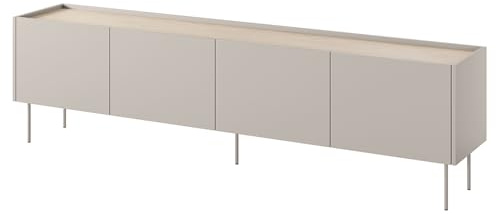 Lomadox Wohnzimmer Lowboard Fernsehschrank mit 220 cm Breite in Kaschmir und Eiche, mit 4 Türen, modern, grifflos, Softclose
