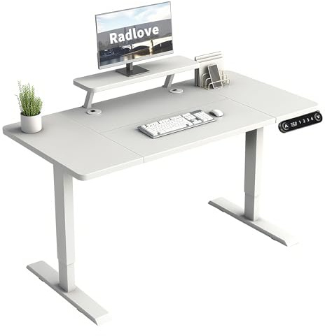 Radlove Elektrisch höhenverstellbarer Schreibtisch mit Monitorständer, LED-Anzeige, 140x76 cm Stehpult, Verstellbarer Schreibtisch für Homeoffice & Büro, Weiß