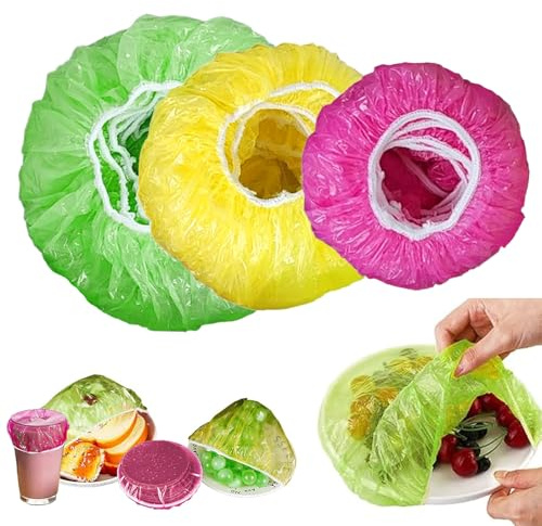 60PCS Elastic Food Bowl Storage, 6/11/22cm Multi-Size Plastic Bowl Covers, Reusable Food Covers,Semi Transparent Food Cover for Leftovers,Parties,Picnics,Kitchen/Dining Storag(Pink, Green, Yellow)