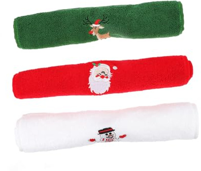 EPIGEIST 3 Stück Baumwoll Weihnachts Handtücher mit Besticktem Schneemannmotiv Dekorative Weiche Festtags Handtücher in Weiß Rot und Grün Zuhause