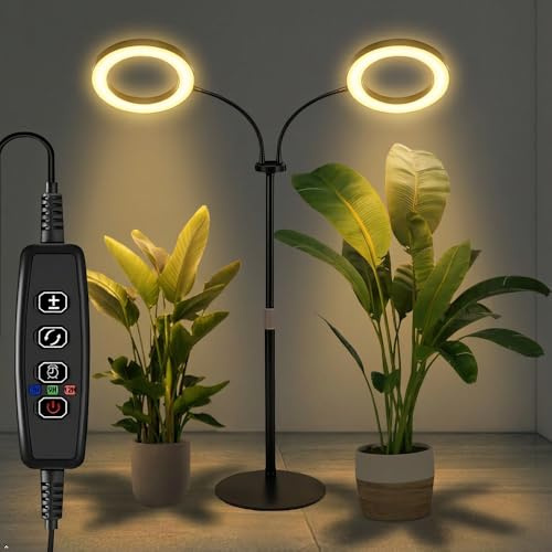 Rouzin Dual Head Grow Lights for Indoor Plants, Full Spectrum Grow Light 144 LEDs Plant Lights, Adjustable Height (23-67 in) for Large Plants, Plant Growing Lamp mit 3/9/12H Timer, 3 Color Modes