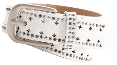 ULIJTH Cinturino in vita da donna, stile punk, con rivetti decorativi su cintura regolabile in pelle PU con borchie e fibbie, bianco, Taglia unica