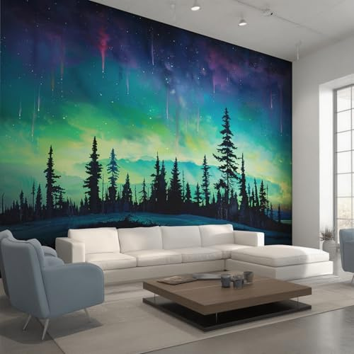 Generisch Tapete Wald Aurora, Nordlichter Landschaft Fototapete Wohnzimmer Schlafzimmer Tapeten, Vliestapete Wandtapete, Mustertapete Wanddeko 250x175 cm (B x H) Y&W14