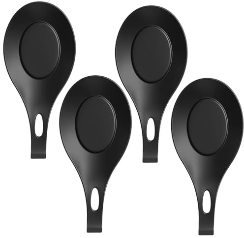 Spoon Rest 4-Pack, Black Spoon Holder Set, Flexible Silicone Teaspoon Rest for Kitchen Countertop, Non-Slip Heat Resistant Utensil Rest for Cooking, Stovetop and Dining Table