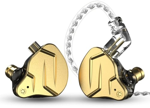 Plyisty Kabelgebundene In-Ear-Kopfhörer, 3,5-mm-Ohrbügeldesign mit 1BA + 1DD-Hybridtreiber, Abnehmbares Versilbertes Kabel, für Laufsport-DJ-Musik (Gold)