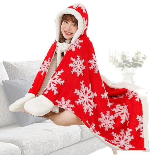Generico Felpa Con Cappuccio Coperta Per Donna,Poncho con Cappuccio Natalizio | Grande Mantella in Pile con - Per Adulti Uomo Natale Compleanno Divano Auto Ufficio Casa