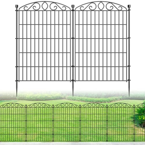 12 Panel No Dig Decorative Garden Fence 91.4cm H x 7.4m L for Dogs Outdoor | Rustproof welded metal with deep stakes for yards and patios. Arched modular design contains rabbits and small animals.