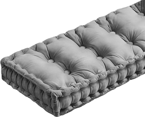 Bench Cushions for Indoor Furniture 42x16 in Velvet Kitchen Dining Piano Window Seat Cushion, Tufted Patio Porch Swing Thicken Pad(Gray,47x16x4in)