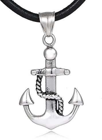 DonDon Herren Lederkette Leder Halskette 50 cm mit Edelstahl Anhänger Drache Thor Hammer Zahn Totenkopf Löwe und vielen weiteren