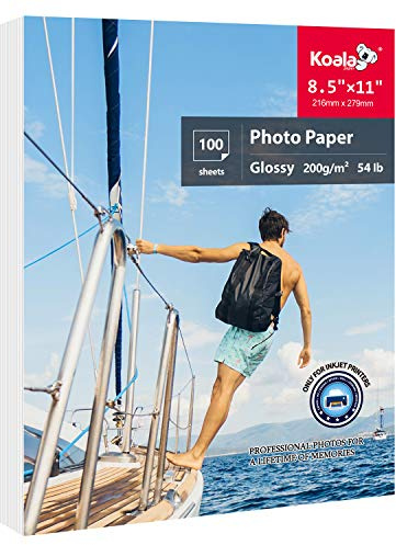 Koala Thin Photo Paper 8.5 x 11 In Glossy Photo Printer Paper for Inkjet Printer Water-Resistant 100 Sheets 200gsm for Everyday Use