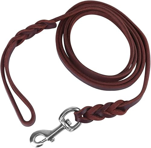 Guinzaglio per cani in pelle, cinturino in pelle con cinturino in corda di sicurezza per cani da compagnia(1.6m)
