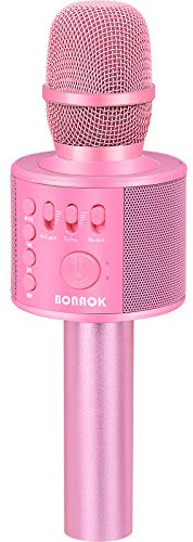 BONAOK 3 in 1 Kabelloses Bluetooth Mikrofon, Karaoke Lautsprecher Maschine für Kinder, Tragbares KTV für zu Hause, Kompatibel Mit IOS Android Geräten (Rosa)