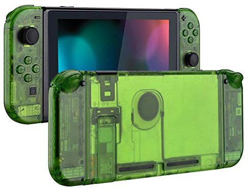 eXtremeRate Full Case für Nintendo Switch Joycon/Console, DIY-Ersatz Joy Con Shell/Tasten & Rückgehäuse & Kickstand, Custom Abdeckung Set für Nintendo Switch Konsole(Transparent Grün)
