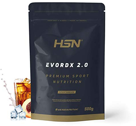 HSN Pre Entreno Evordx 2.0 (300mg de Cafeína) | Té Frío Melocotón 500g | Pre Workout 100% Vegano Sin Carbohidratos Sin Gluten | BCAAs, Creatina, L-citrulina, Arginina AKG, Extracto de Remolacha