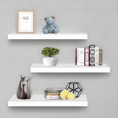 BALLSHOP 3Pcs Floating Shelves 80cm Shelves for Wall Decorative Wood Wall White Shelves Screw Mounted for Bathroom Kitchen Living Room Bedroom