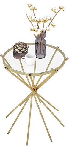 CGF Beistelltische Runder Beistelltisch aus gehärtetem Glas Couchtisch Tablett Tisch aus Metall Beistelltisch für Wohnzimmer Schlafzimmer Büro Patio Yard Balkon, Gold, 15,7 in D X21,65 in H.