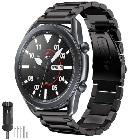 SUNDAREE Kompatibel mit Armband Samsung Galaxy Watch 3 Armband 45MM SM-R840/Huawei GT 4 46MM/Garmin Venu 3/AMAZFIT GTR 4/Ticwatch Pro 3 Ultra,22MM Edelstahl Metall Ersatz Uhrenarmband,Glanzschwarz