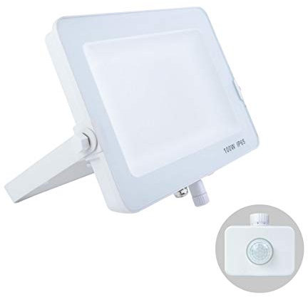 G.W.S® Infinity 100W 9000-10000Lms, White Casing Outdoor IP65 Waterproof LED Floodlight with PIR Motion Sensor, Energy Saving Security Light, Tri-Colour (3000K/4000K/6000K)